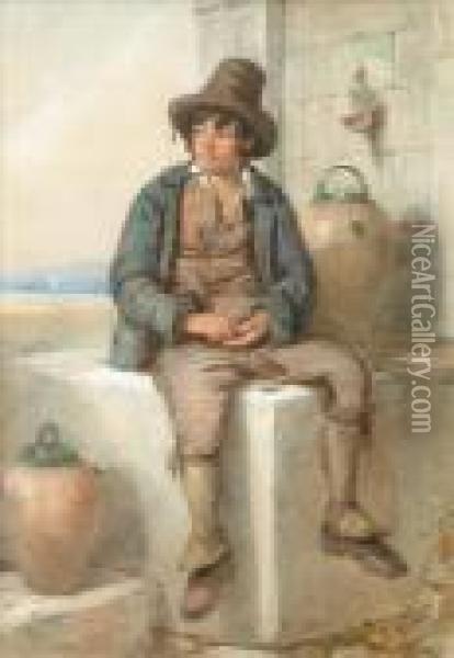 A Young Boyfilling A Jug Oil Painting - Octavius Oakley
