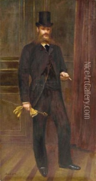 Portrait D'aristocrate Aux Gants Jaunes Oil Painting - Mikhail Petrovich Botkin