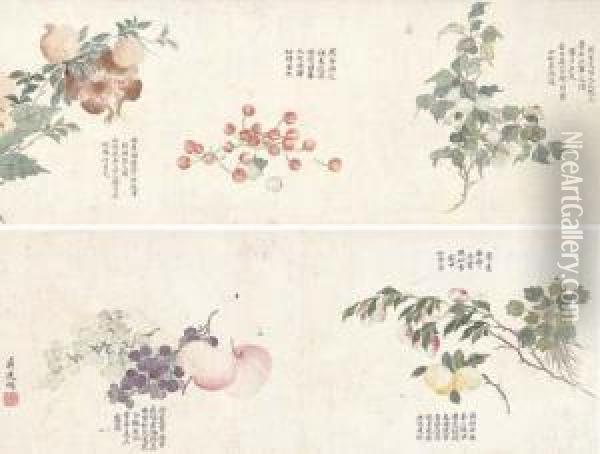 Flowers And Fruit Oil Painting - Jiang Tingxi
