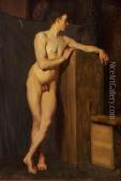 Academy Study Of A Standing Male Nude Oil Painting - Christoffer Wilhelm Eckersberg