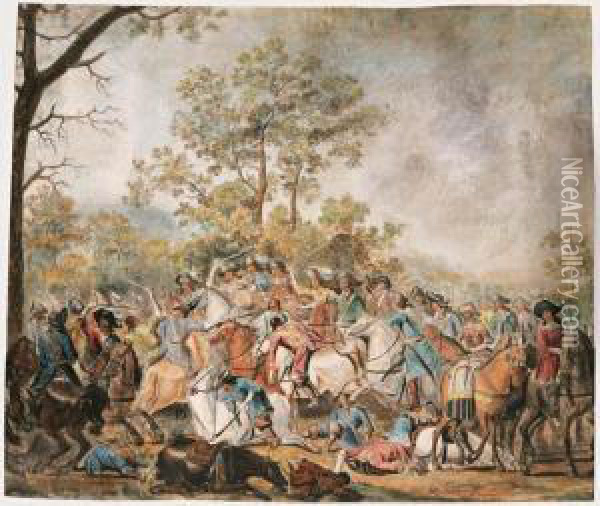A Battle Scene. Oil Painting - Barend Van Kalraet