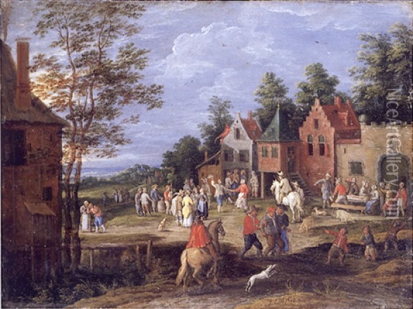 A Village Scene With Figures Dancing And Merrymaking Before A Tavern Oil Painting - Peter Gysels