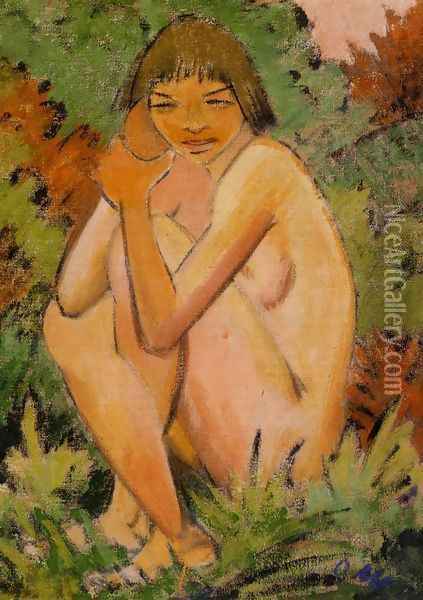 Seated Nude in the Countryside Oil Painting - Otto Mueller