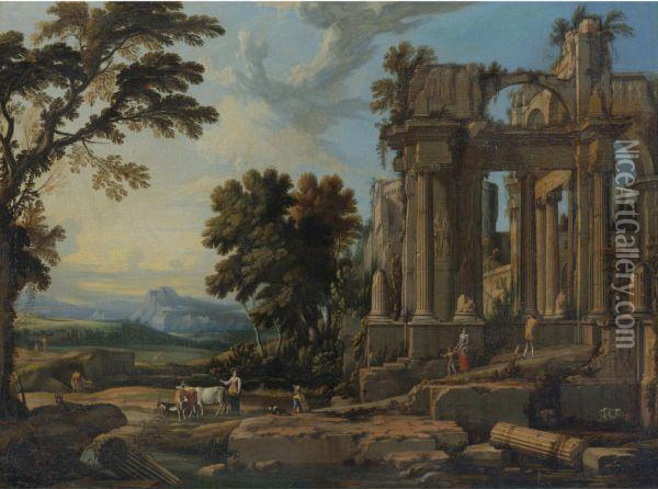 Landscape With Classical Ruins Oil Painting - Pierrele Bon I Patel