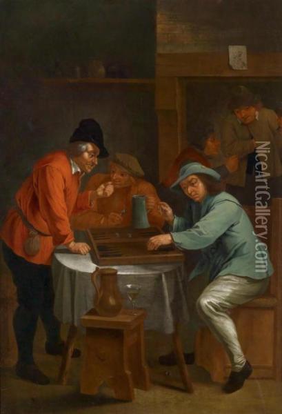 Two Tavern Scenes Oil Painting - David The Younger Teniers