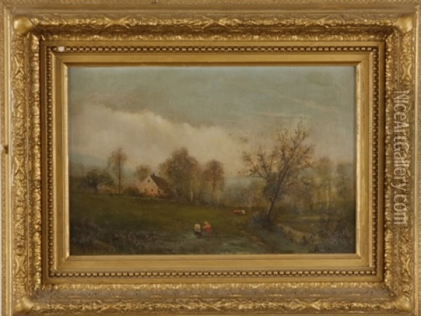 Landscape With Figures Oil Painting - Frederick A. Spang