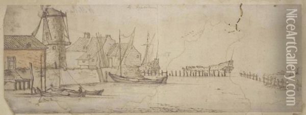 Fishing Vessels And Men O' War In A Harbour At Rotterdam Oil Painting - Wenceslaus Hollar