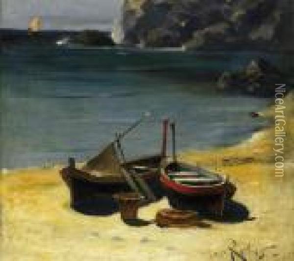 Fishing Boats On The Beach Of Capri Oil Painting - Max Friedrich Rabes