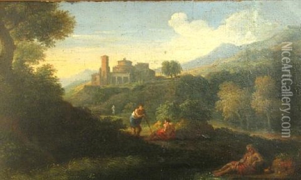An Extensive Landscape With Classical Figures In The Foreground Oil Painting - Gaspard Dughet