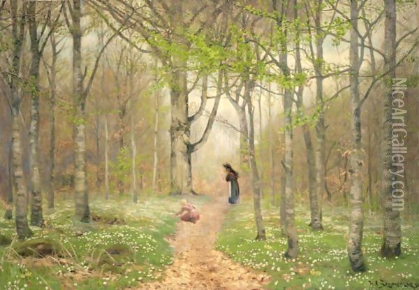 Path Through The Anemones Oil Painting - Hans Anderson Brendekilde
