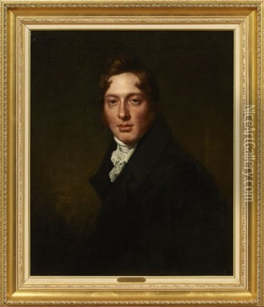 Portrait Of A Gentleman In A Black Coat And White Cravat Oil Painting - Sir John Hoppner