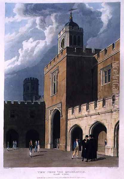 View from the Quadrangle, Rugby School, from History of Rugby School, part of History of the Colleges, engraved by Daniel Havell (1785-1826) pub. by R. Ackermann, 1816 Oil Painting - William Westall