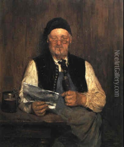 Lesender Mann Mit Pfeife Oil Painting - Hugo Wilhelm Kauffmann