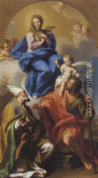 Madonna In Gloria Con San Cristoforo E Santo Vescovo Oil Painting - Gaetano Lapis