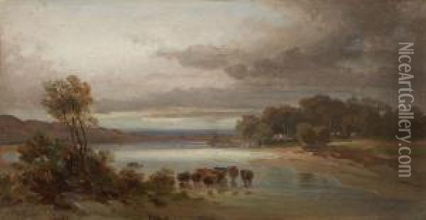 Landschaft Mit Rinderherde In Der Schwemme Oil Painting - Eduard I Schleich