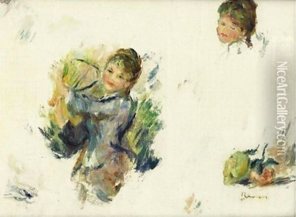 Etude Pour Jeunes Filles Jouant Au Volant Oil Painting - Pierre Auguste Renoir