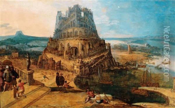 Weite Landschaft Mit Dem Turmbau Zu Babel Oil Painting - Hendrick van Cleve III