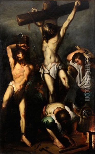 Christus Am Kreuz Zwischen Einem Schacher Und Einem Jungen Folterknecht Oil Painting - Luca Giordano