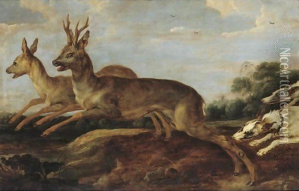 A Stag Hunt Oil Painting - Paul de Vos