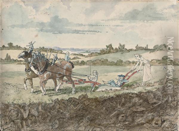 Ploughing Oil Painting - Charles Altamont Doyle