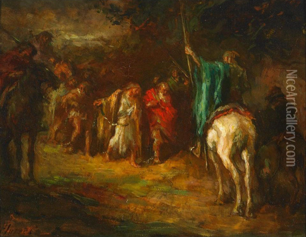 Horsemen Leading Captives Through A Forest Oil Painting - Johannes Hendrikus Jurres