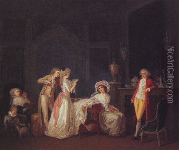 Interior Scene With A Musical Party Oil Painting - Jean-Baptiste Mallet