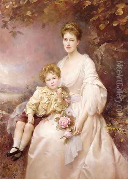 Portrait of Laura Gwendolen Gascoigne and her son Alvary Oil Painting - Edward Hughes