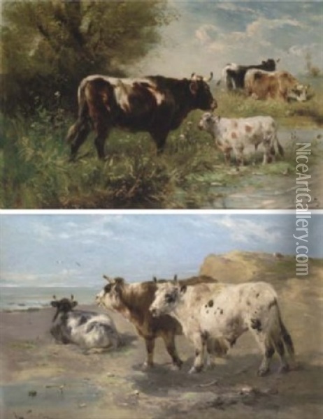 Cattle By A Pond Oil Painting - Henry Schouten