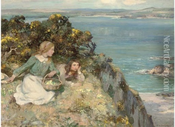 On The Cliff Tops Oil Painting - William Stewart MacGeorge