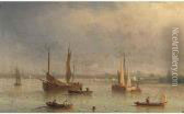 Fishingboats In A Bay Oil Painting - Herminie Gudin