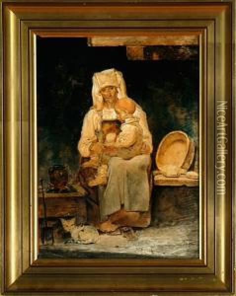 An Italian Woman With A Child On Her Knee Oil Painting - Ernst Meyer