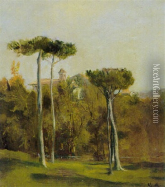 Italalienische Landschaft Mit Kloster Auf Einer Anhohe Oil Painting - Vittorio Avondo
