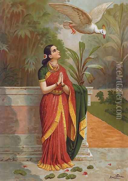 Hamsa Damayanthi 2 Oil Painting - Raja Ravi Varma