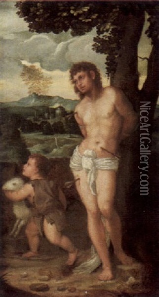 Heilige Sebastian Und Johannes Der Taufer Als Knabe Vor Einer Landschaft Oil Painting - Francesco Vecellio