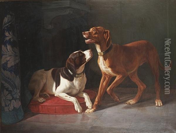 Gun Dogs In An Interior Oil Painting - Wilhelm Zillen