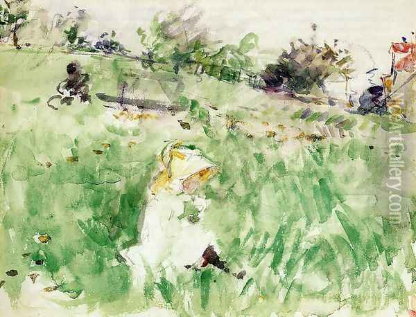 Little Girl Sitting On The Grass Oil Painting - Berthe Morisot