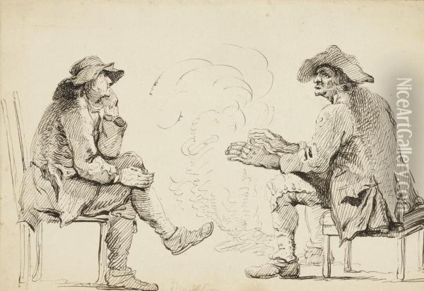 Deux Hommes Se Rechauffant Pres D'un Feu Avec Inscription 'de Boissieu' Oil Painting - Jean-Jacques De Boissieu