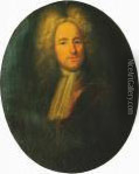 A Three Quarter Length Portrait Of A Gentleman In A Powdered Wig Oil Painting - Hyacinthe Rigaud
