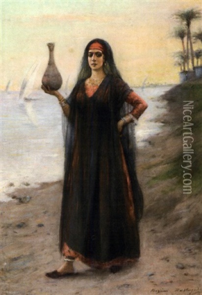 Porteuse D'eau Au Bord Du Nil, Egypte Oil Painting - Maxime Dastugue