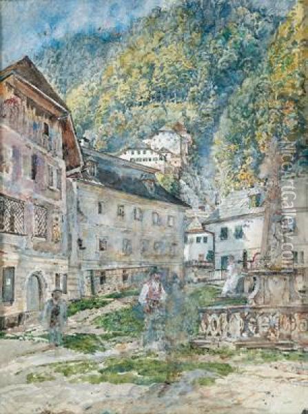 A Place In Hallstadt Oil Painting - Rudolf Ritter von Alt