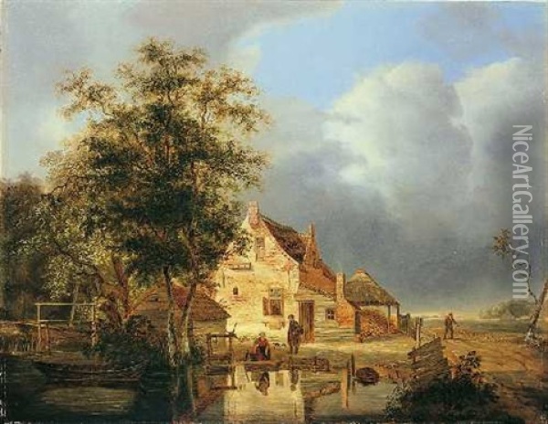 Landschaft Mit Bauernhaus Und Weiher Oil Painting - Pieter Hofman