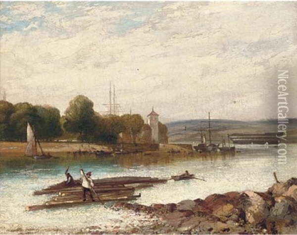 Barges On A River Oil Painting - Arthur Joseph Meadows