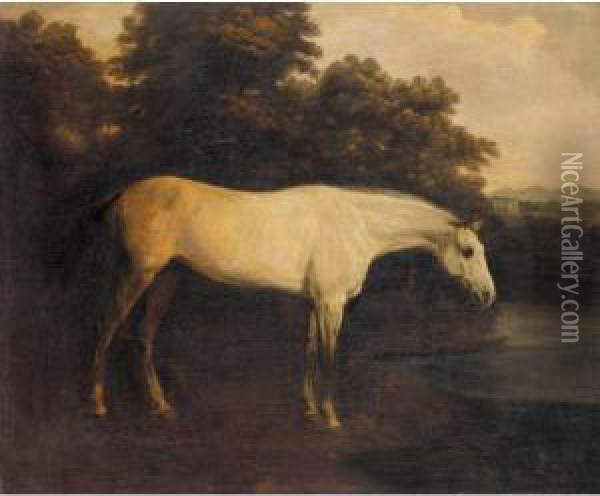A Grey Hunter In A River Landscape; And A Bay Hunter With A Groom In A Loose Box Oil Painting - Henry Bernard Chalon