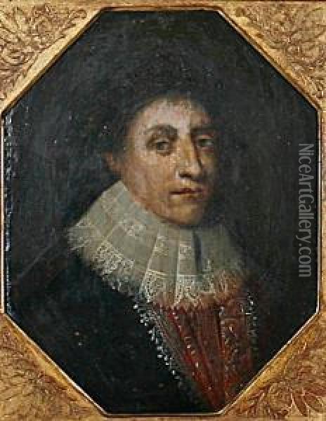 Portrait Of A Gentleman Wearing Armour And Lace Collar Oil Painting - Michiel Van Miereveldt