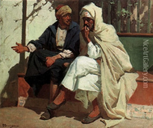 Two Arabs In Conversation Oil Painting - Erik Ludwig Henningsen