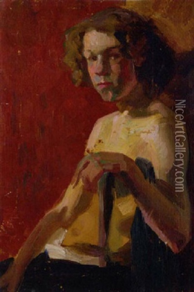 Sitzender Weiblicher Halbakt Oil Painting - Rudolf Levy