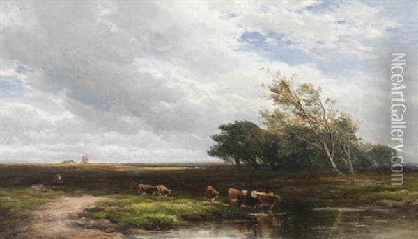 Extensive Landscape With Cattle Oil Painting - Edmund Morison Wimperis
