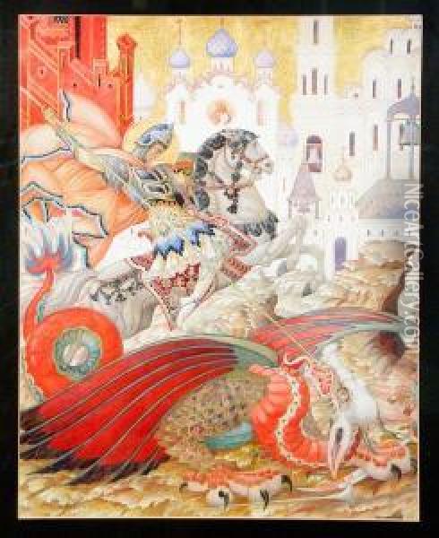 St. George And The Dragon Oil Painting - Vsevolod Ulianoff