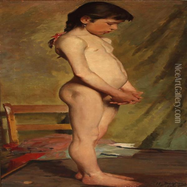 A Little Girl As Model Oil Painting - Hermann Behrens