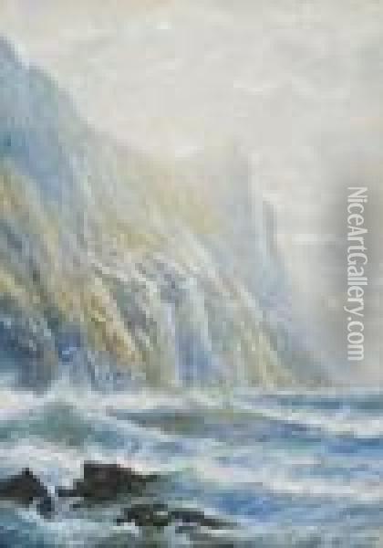 Waves Crashing Against Cliffs Oil Painting - Edmund Darch Lewis